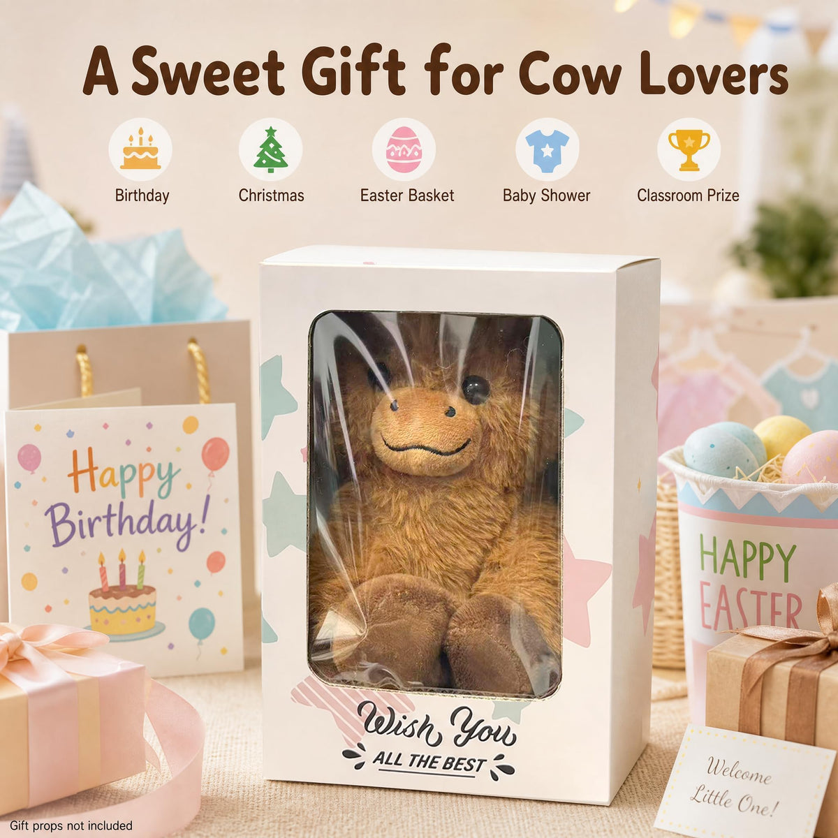 SHSEEN Highland Cow Plush, 8-Inch Brown Cow in Window Gift Box