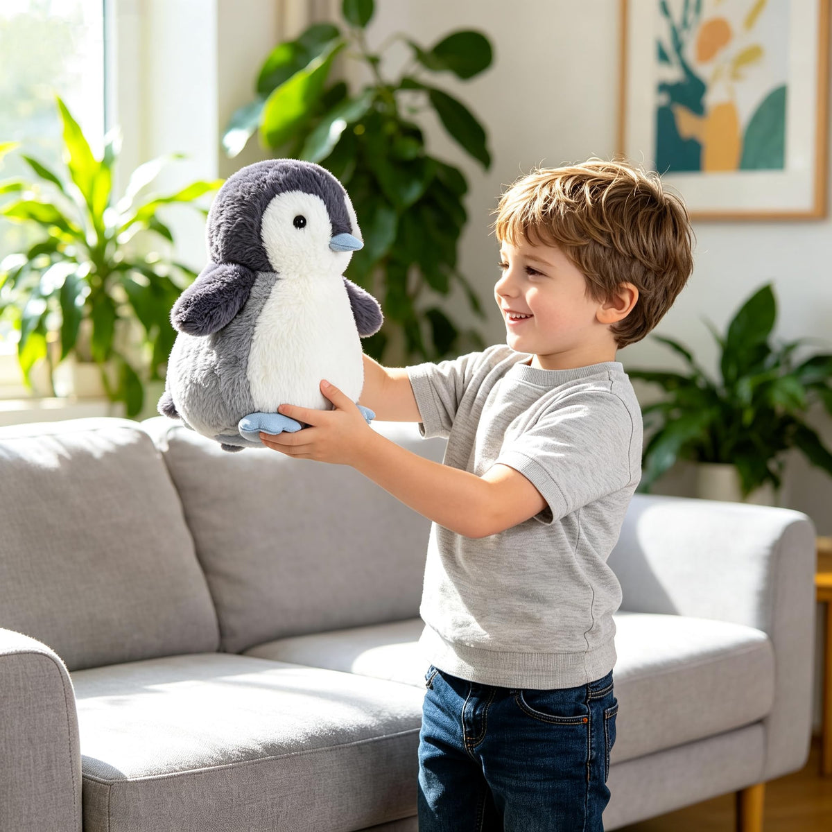 Fufuwarm Adorable Penguin Stuffed Animal, Blue Mouth, 10 Inches