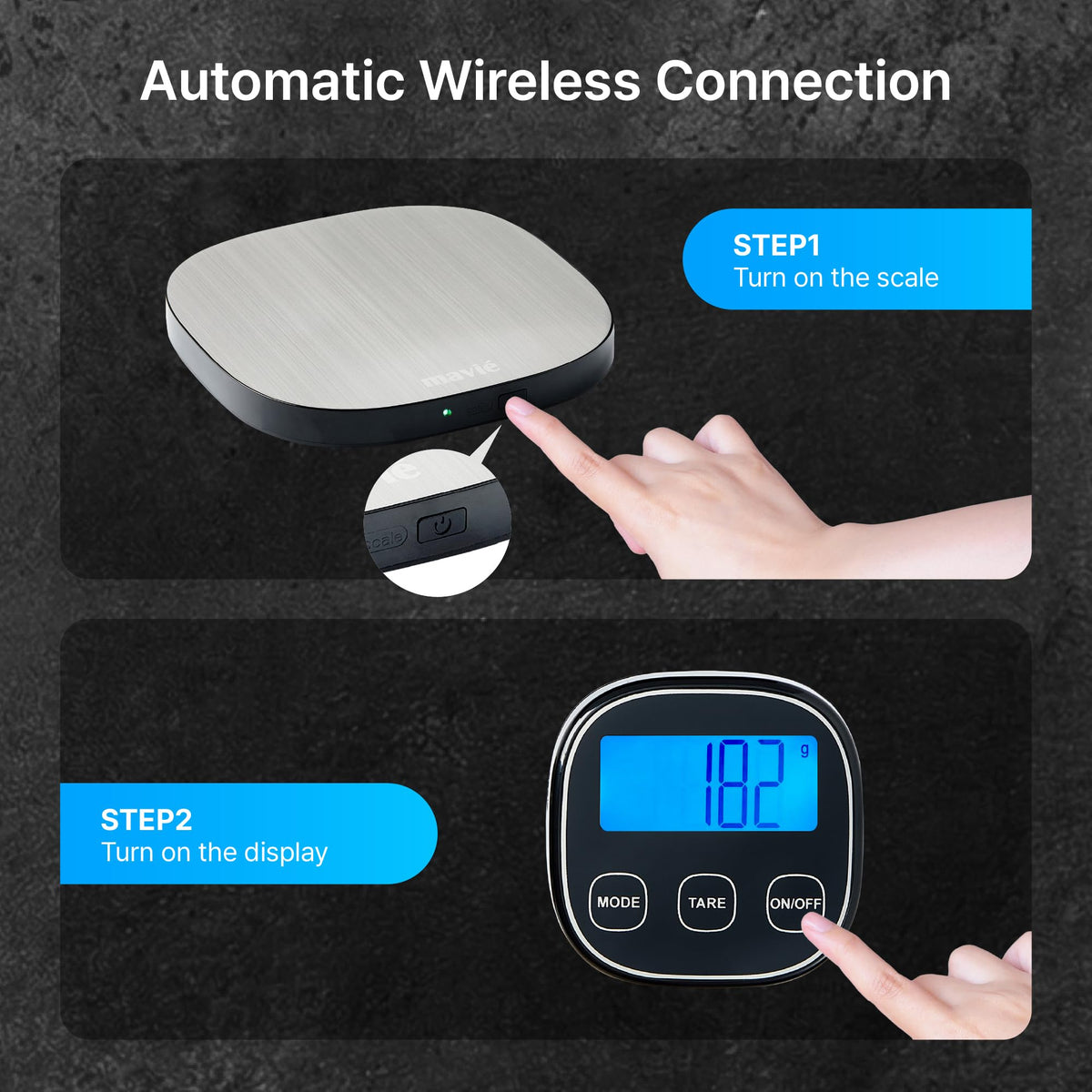 MAVIÉ Wireless Stainless Steel Kitchen Scale with Magnetic Detachable Display, 8 Unit Modes, Precision Tare, 5kg Capacity, Ultra-Slim Digital Food & Baking Scale