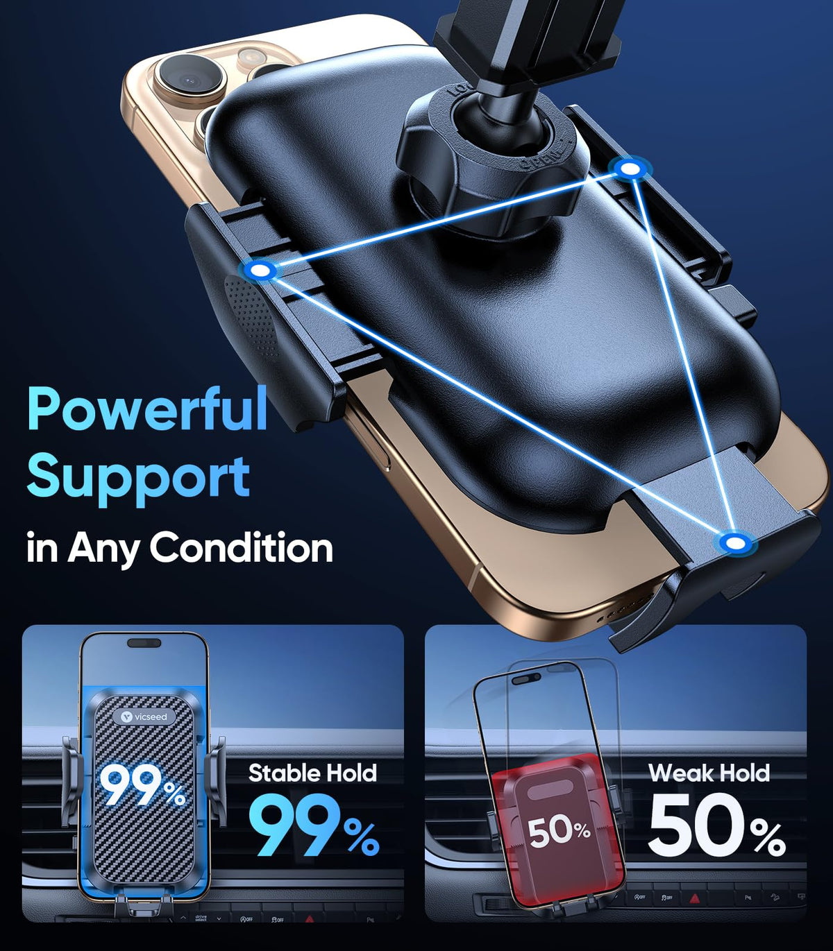 VICSEED 2026 Ultimate Sturdy Car Phone Holder [Upgraded 95+LBS Strongest Suction] Universal Long Arm Cellphone Mount for Car Dashboard Windshield Vent Truck Boat for iPhone 18 17 16 Pro Max & Android