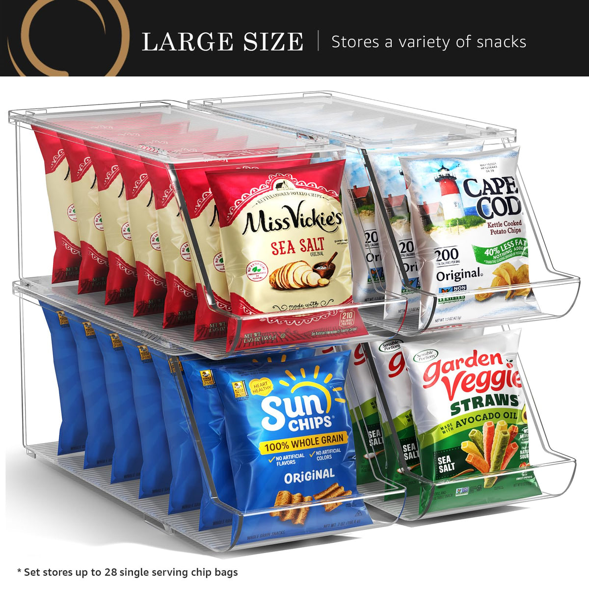 Sorbus Snack Organizer for Pantry, Clear Stackable Chip Bins (4 Pack)