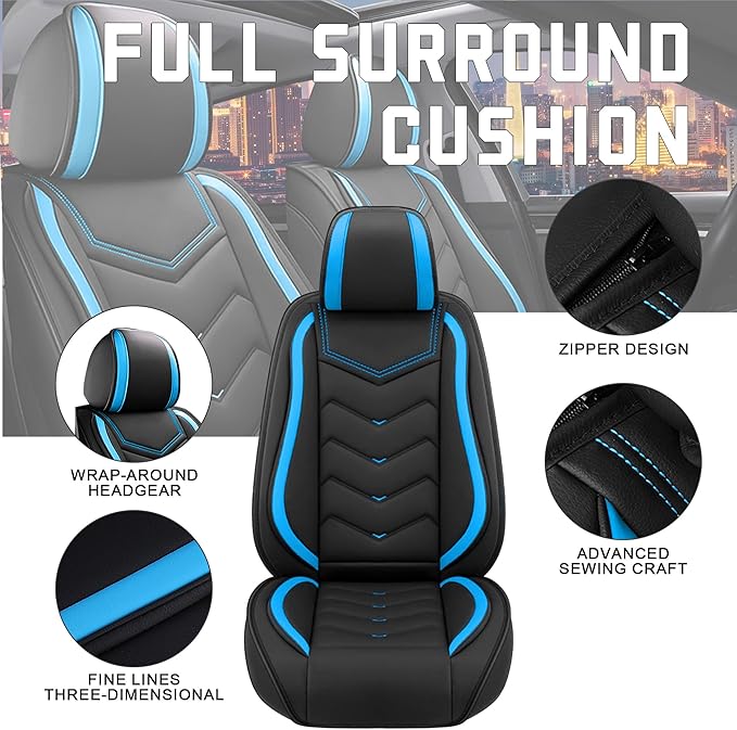 CTDS Car Seat Covers for Honda Civic 2000-2026, Stylish Sport Seat Cover, Premium Nappa Leather Car Seat Cover. Automobile Seat Covers Sets.(Standard 2 Seats/Black Blue)