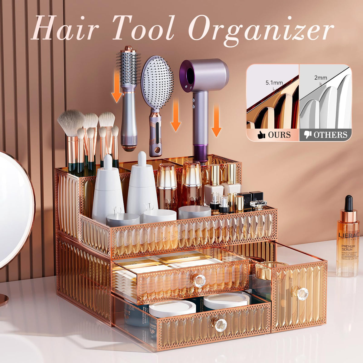 Youdepot Golden Tempered Glass Vanity Organizer for Cosmetics