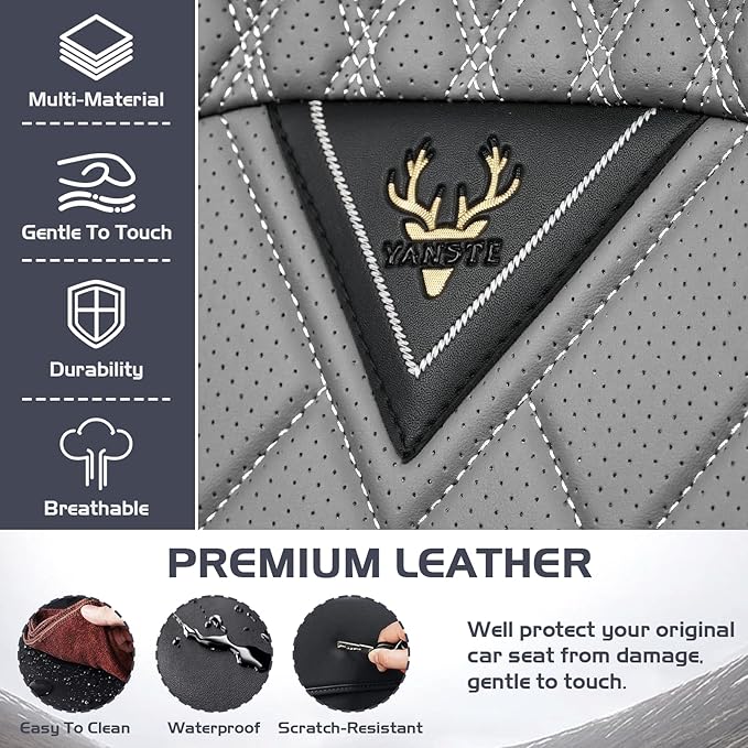 Truck Seat Covers for Chevy Silverado 3500 2007-2026, Waterproof Premium Leather Full Coverage Car Seat Cover, Muscle Sport Style Auto Interior Seat Cover Sets (Front Set/Black Gray)