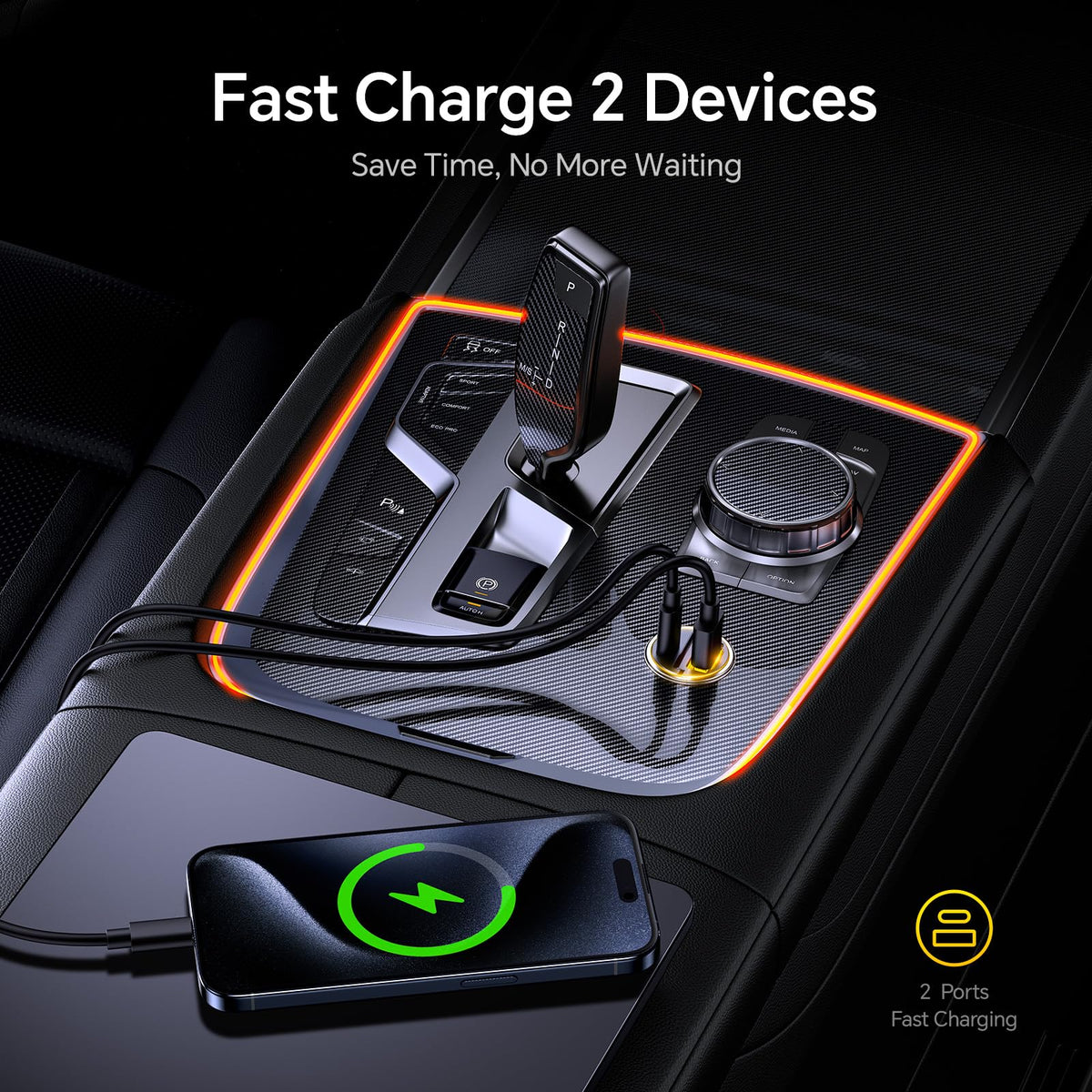 AOHI 45W USB-C Car Charger with 30W QC, Dual-Port Fast Charging Adapter