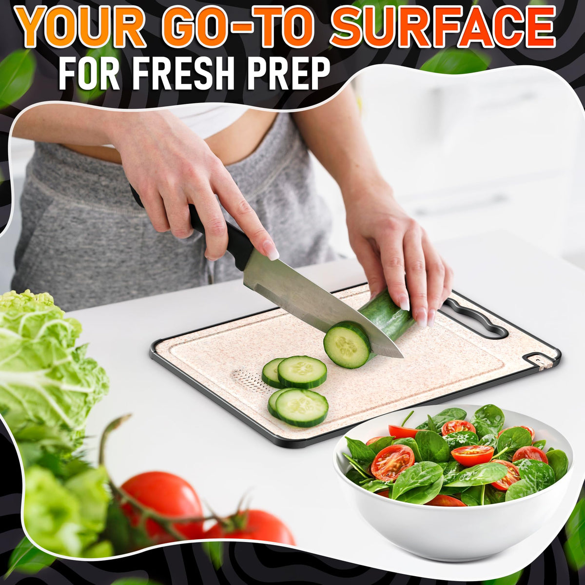 Titanium Cutting Board with Knife Sharpener, 14.3"x9.8", Double Sided