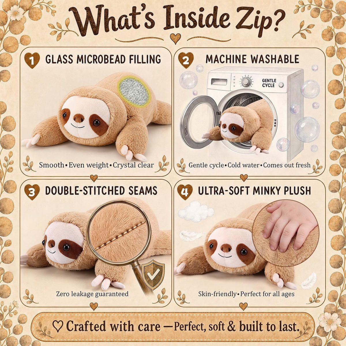 gnomantic Sloth Weighted Stuffed Animals, Plush Pillow for Kids
