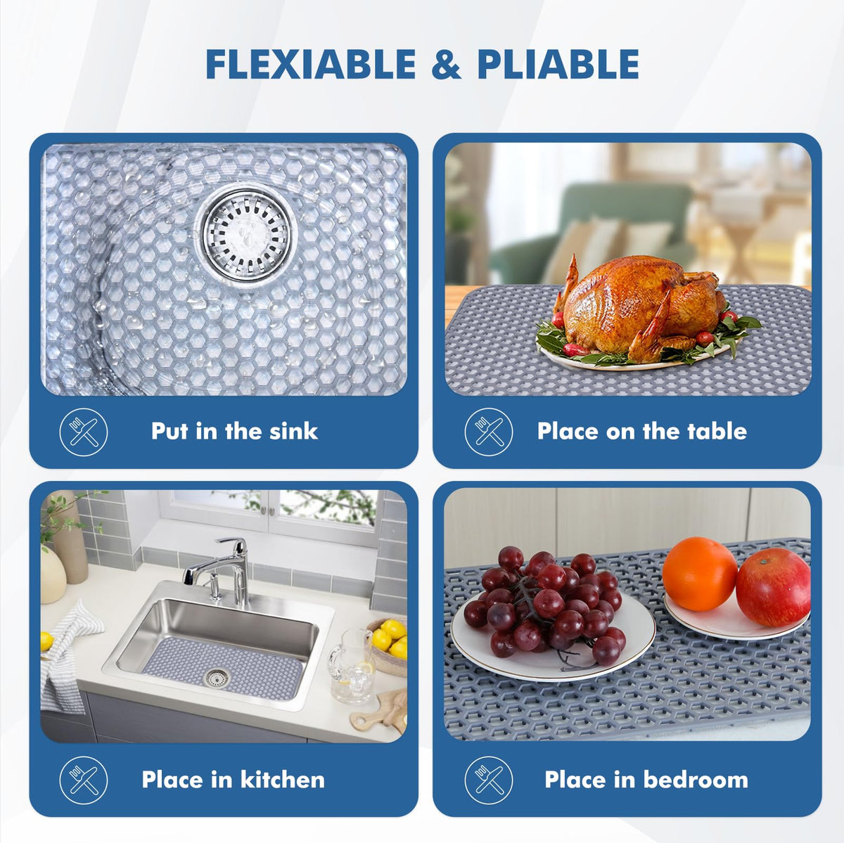 Bestjing Silicone Sink Protectors for Kitchen Sink-26"x 14" Center Drain