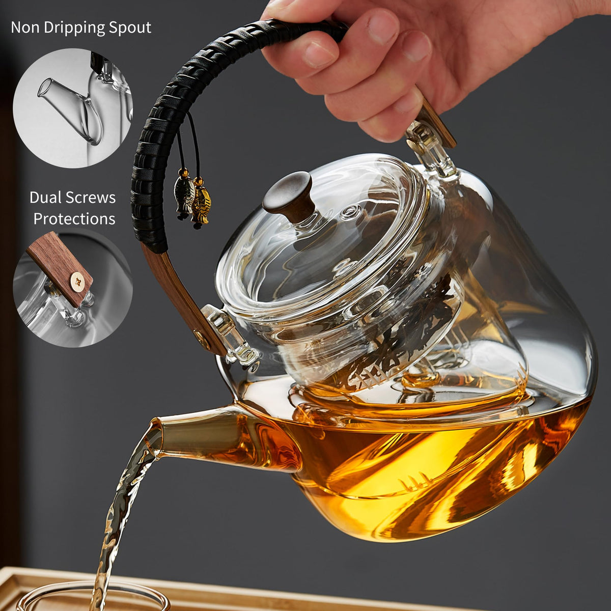UNBREAKABLE Borosilicate Glass Teapot with Infuser & Lid, 1090ml, Stovetop