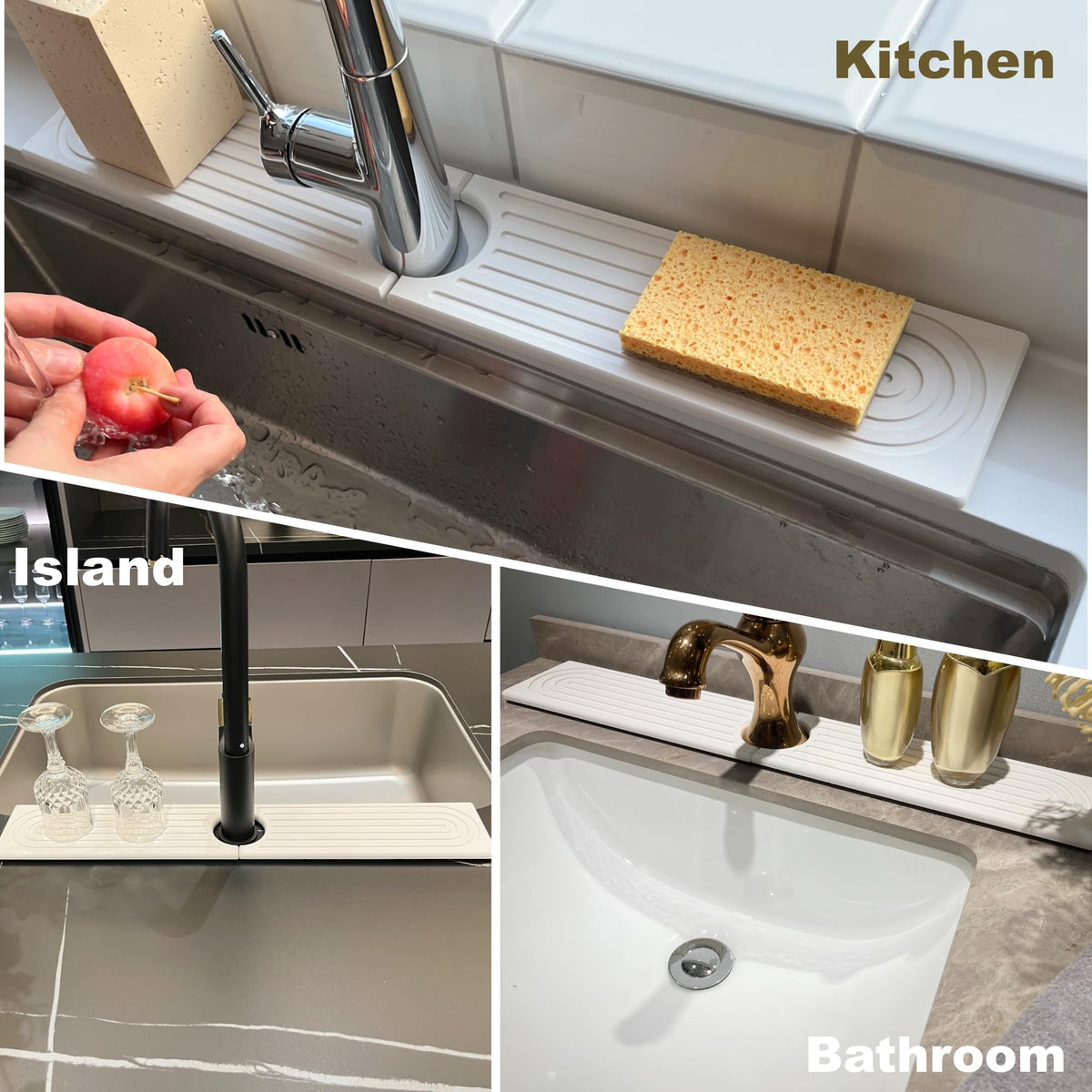 Faucet Mat for Kitchen Sink, Stone Drying Mat for Kitchen Counter, Stone Mat Bathroom, Kitchen Mat, Sink Mat, Water Absorbing Stone Tray for Sink, Bathroom Stone Mat (WHITE, 23.6*4")