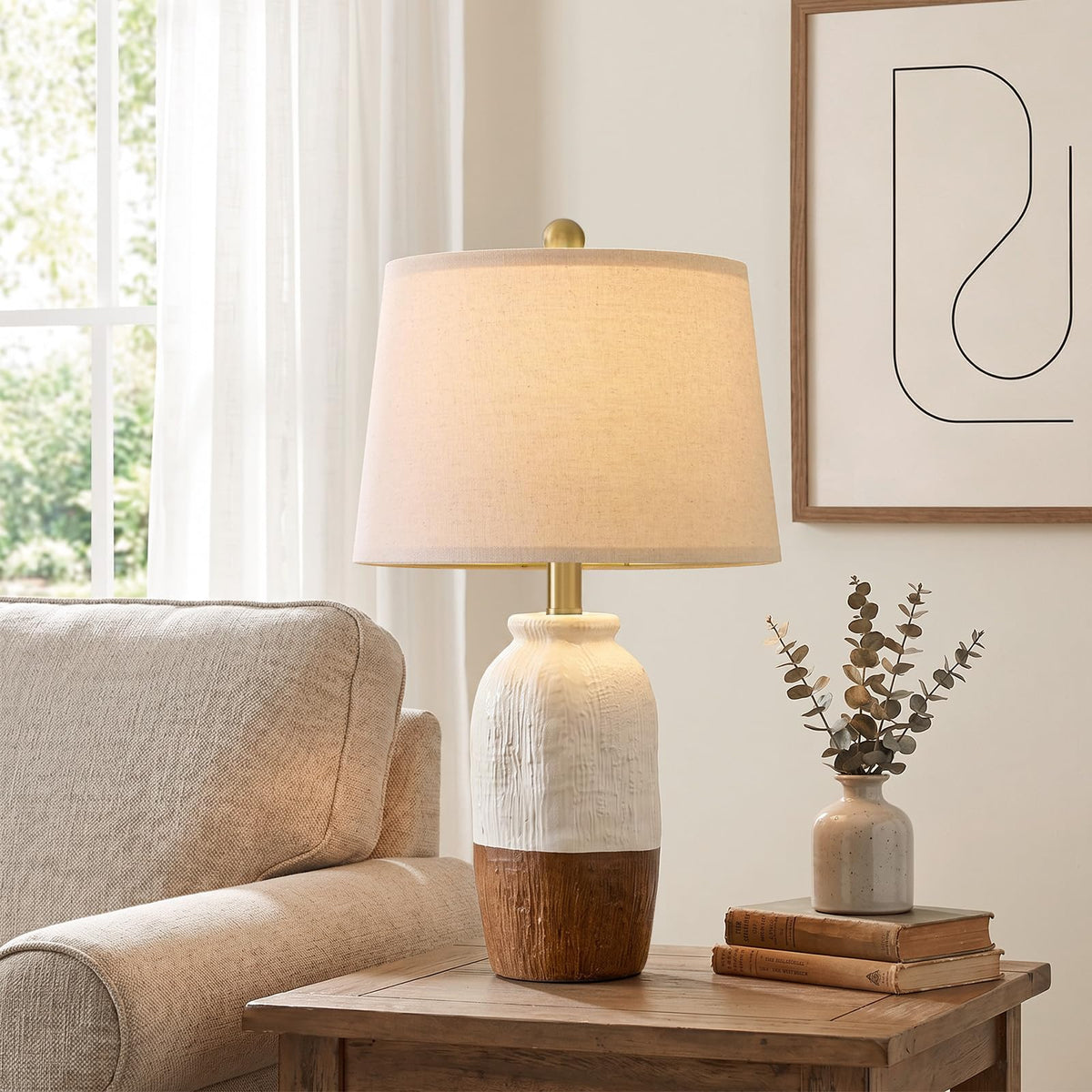 Vortether 22.5" White Ceramic Table Lamps for Bedroom, Boho Nightstand Lamp