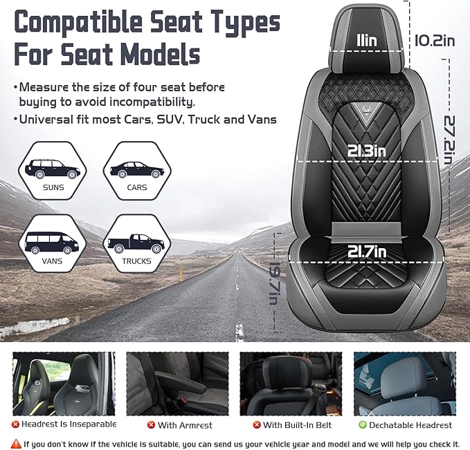 Truck Seat Covers for GMC Sierra 3500 2007-2026, Waterproof Premium Leather Full Coverage Car Seat Cover, Muscle Sport Style Auto Interior Seat Cover Sets (Front Set/Gray Black)