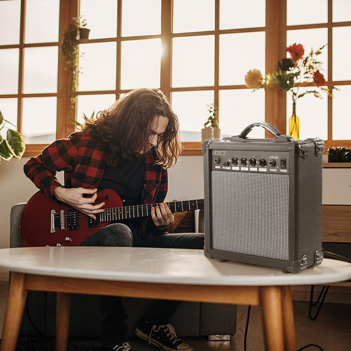 CXLWZ Electric Guitar Amp 20 Watt Amplifier Portable Amp with Headphone Input Gain Powe Including Professional Noise Reduction Cable （Black）