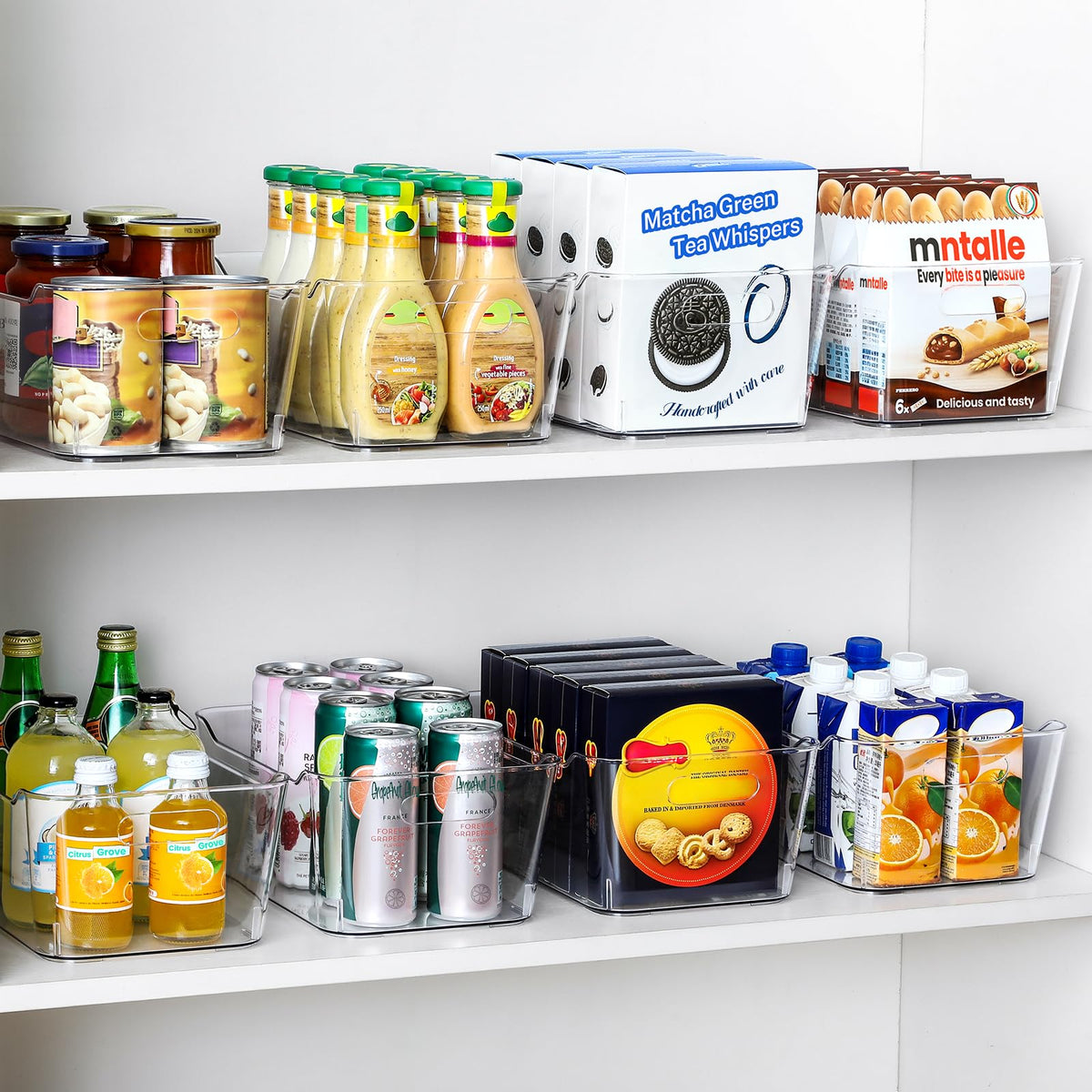 12 PACK Multi-Use Clear Storage Bins, Pantry Kitchen Cabinet Organizer Bins