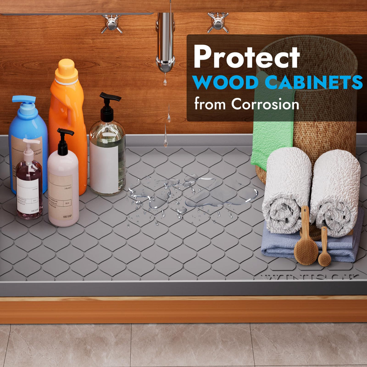 Winisok Waterproof Under Sink Mat 34" x 22", Silicone Mat, Black