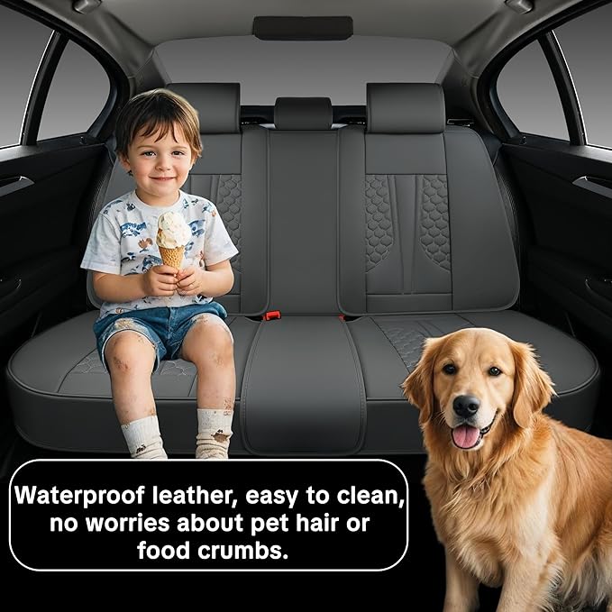 Universal Gray Leather Car Seat Covers Full Set – Waterproof Automotive Seat Protector for Cars, SUVs & Pickups, Airbag Safe, Non-Slip Design, Easy Installation, Durable Material