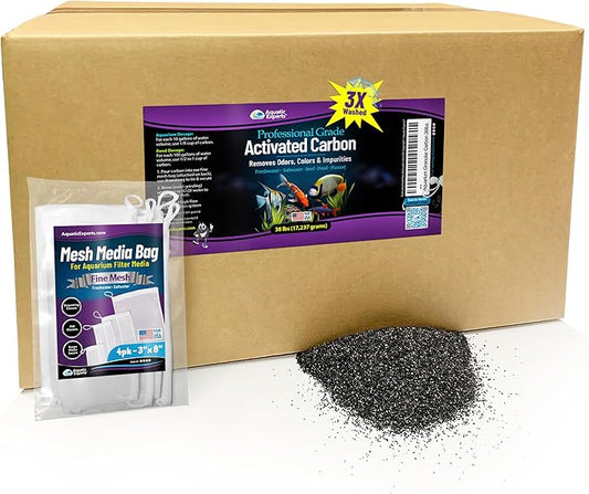 Premium Activated Carbon, Aquarium Carbon for Fish Tank Filter, Aquarium Filter Media, Granulated Charcoal for Fish Tanks, Activated Charcoal Bulk (38 lbs with 4 Pack 5"x9" mesh Bags)