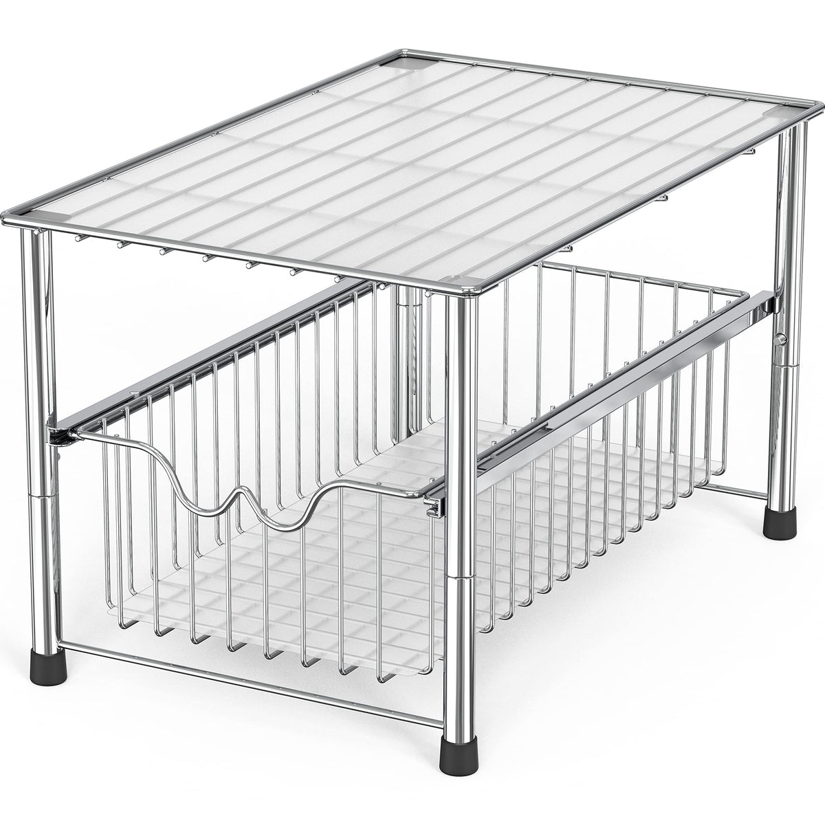 Deco Brothers Stackable Under Sink Organizer with Sliding Basket, Chrome