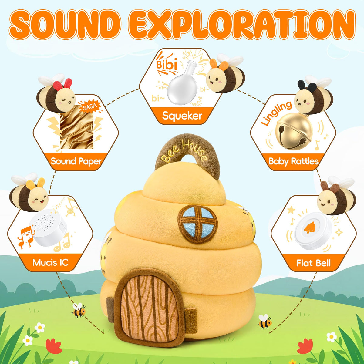 Baby Toys for 6-12 Months, Beehive Infant Toy with 5 Plush Sensory Bees