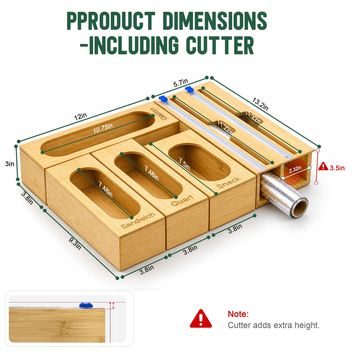 Gamtik Storage Bag Organizer for Kitchen Drawer, 5-Slot, Bamboo