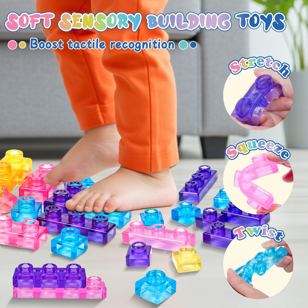 40PCS Original Soft Building Blocks for Kids, Gummy Squishy Stacking Toy