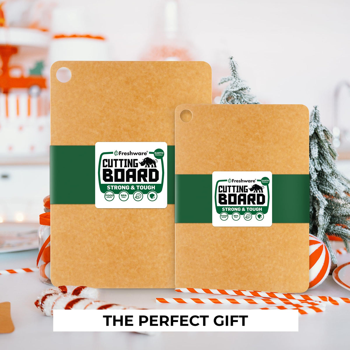 Freshware Wood Cutting Boards for Kitchen, Dishwasher Safe, Medium 12" x 9" and Large, 15" x 11.25", Set of 2, Natural