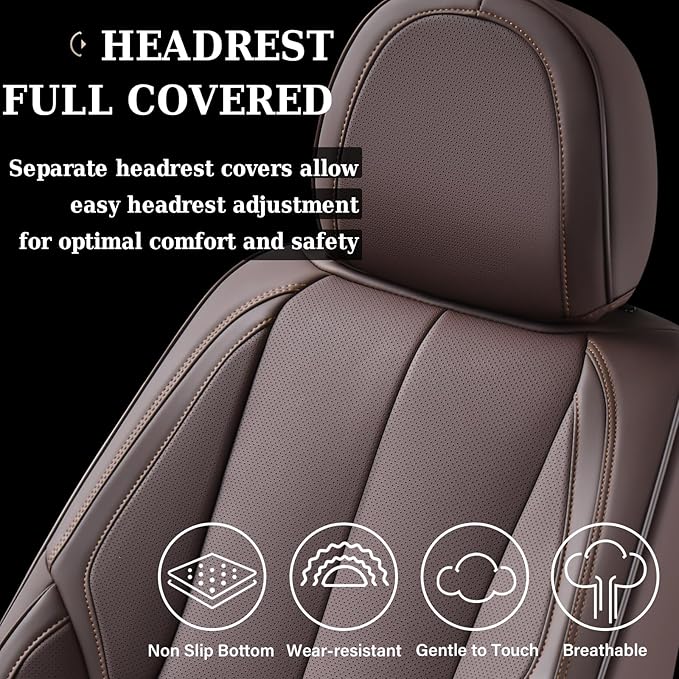 Coverado Seat Covers, Car Seat Covers Front Seats, Car Seat Cover, Waterproof Leather Seat Covers, Seat Cushion, Front Car Seat Covers Leather Car Seat Protector Universal Fit Most Cars Brown
