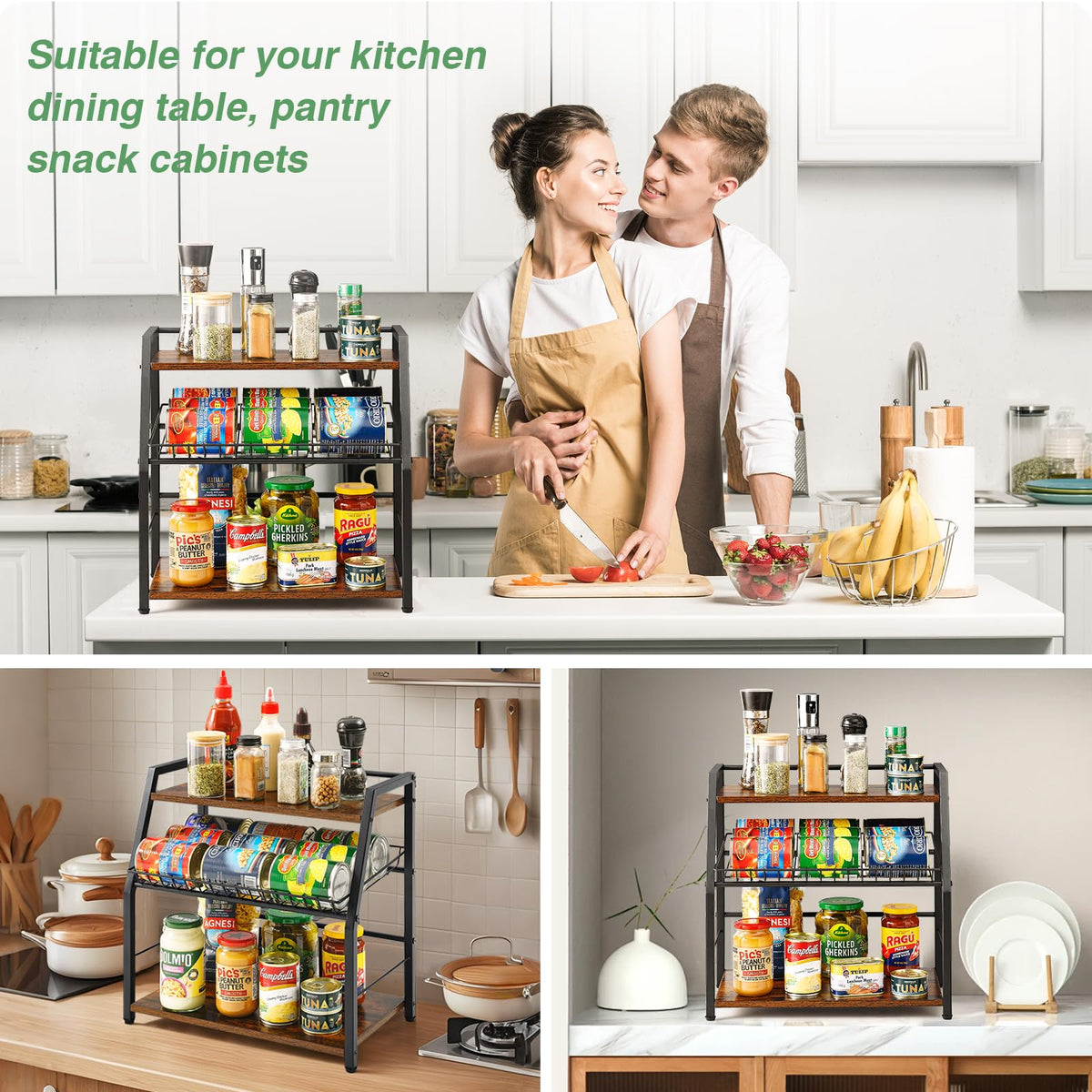 YIYYZI Kitchen Countertop Organizer, 3 Tiers Snack Organizer Wooden Candy Display Stand Coffee Station Organizer, Counter Storage for Soda Cans Condiment Tea, for Pantry Office