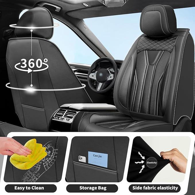 Fit Frontier Car Seat Covers Premium Leather for Nissan Frontier 2009-2025 2026. Waterproof， Breathable, Scratch-Resistant & All-Weather Seat Cushion Protector（Front Seat,All Black