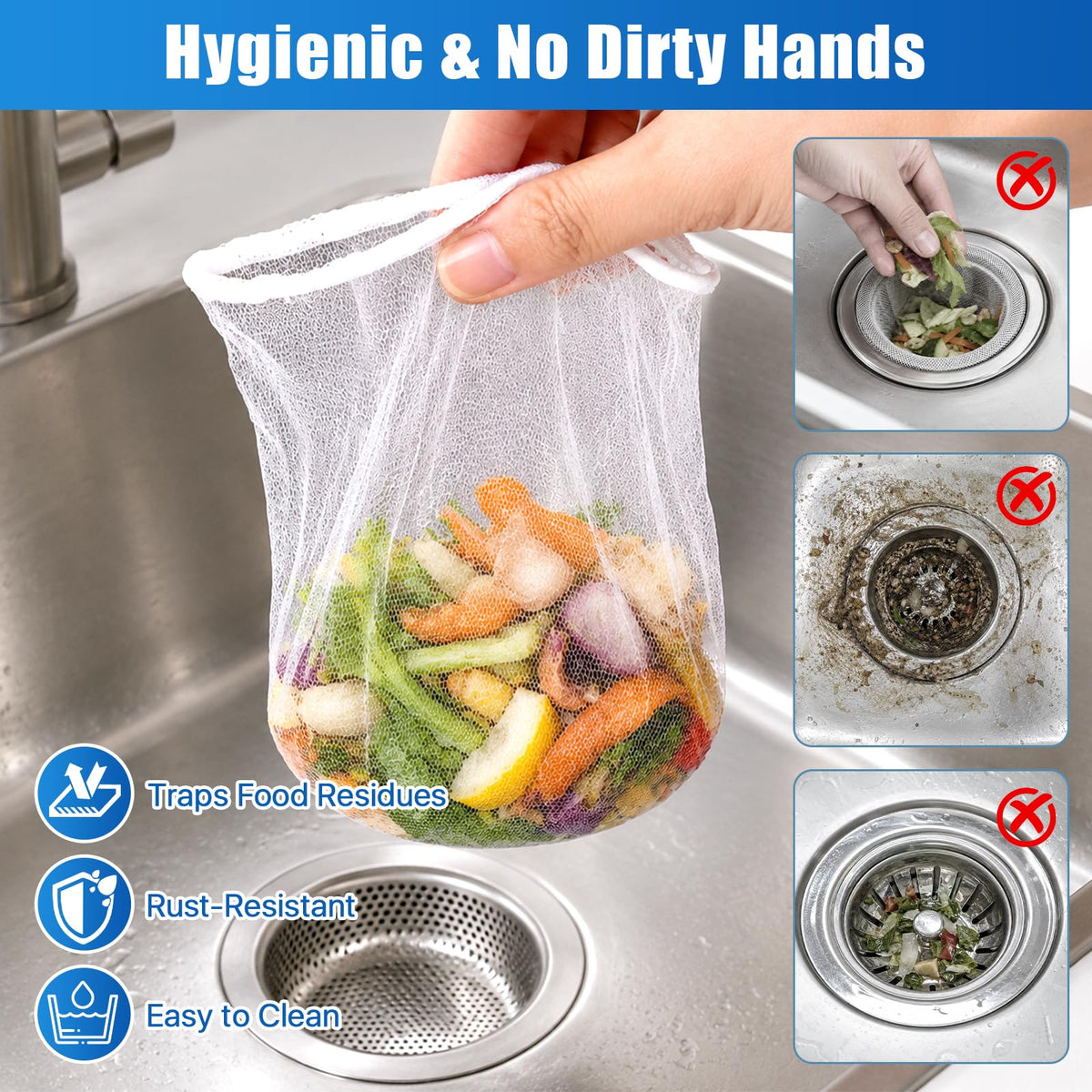 4.5"Stainless Steel Sink Drain Strainer Set of 3,150 Disposable Drain Cover