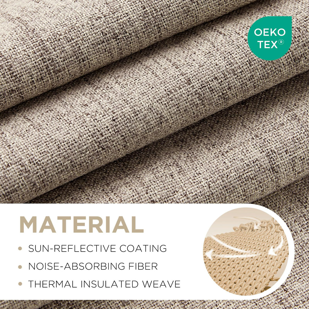 Joydeco 100% Blackout Curtains for Bedroom，Natural Linen Curtains, Thermal Insulated Linen Light Blocking Drapes, Rod Pocket & Back Tabs, Darkening Privacy for Living Room, 52" W x 96" L (Pack of 2)