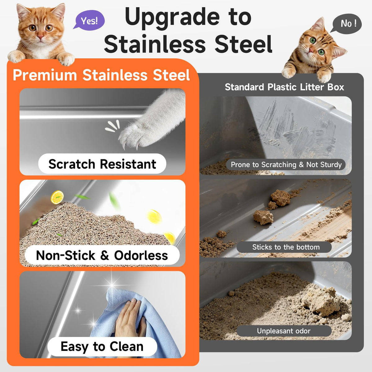 Stainless Steel Cat Litter Box, Odor Free Easy Clean Metal Litter Box