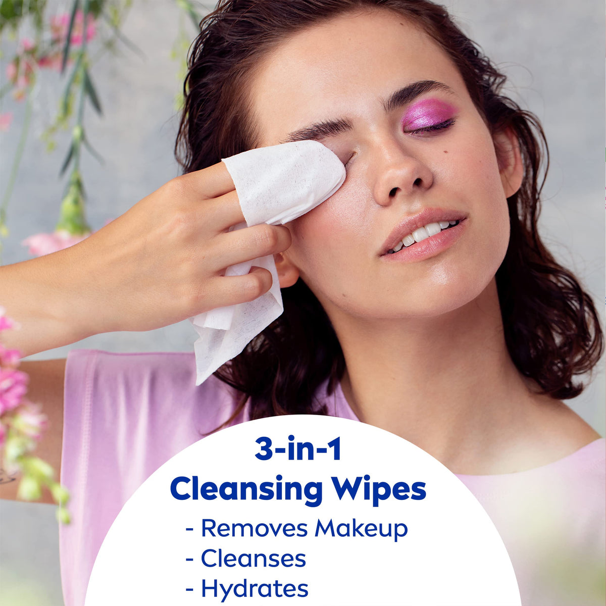 NIVEA 3in1 Caring Cleansing Wipes for Face and Eyes, Effective as a Waterproof Makeup Remover, Gentle Facial Cleanser for Dry and Sensitive Skin, 40 Ct