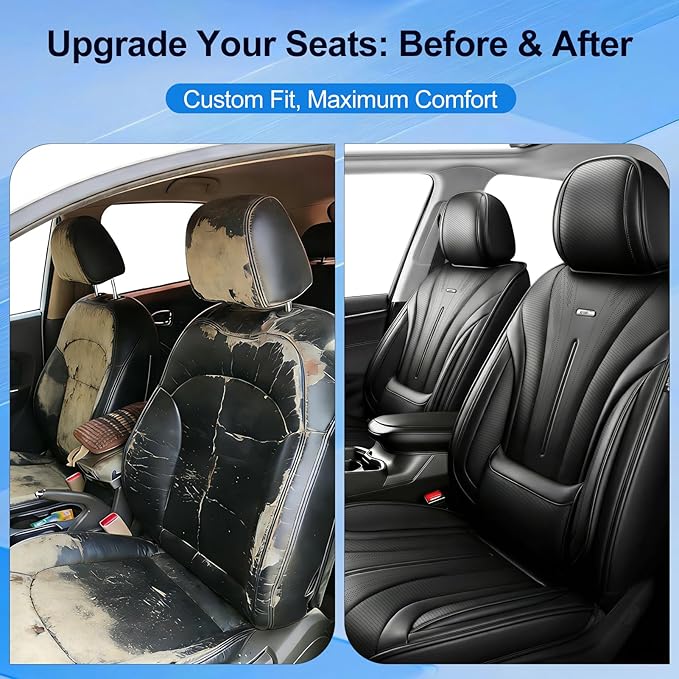 Fit CRV Car Seat Covers (Front Pair) for Select Honda CR-V 2011-2026 - Premium Full Coverage Leather, Airbag Compatible, Waterproof & All Weather Breathable Seat Cushion Protector, Black