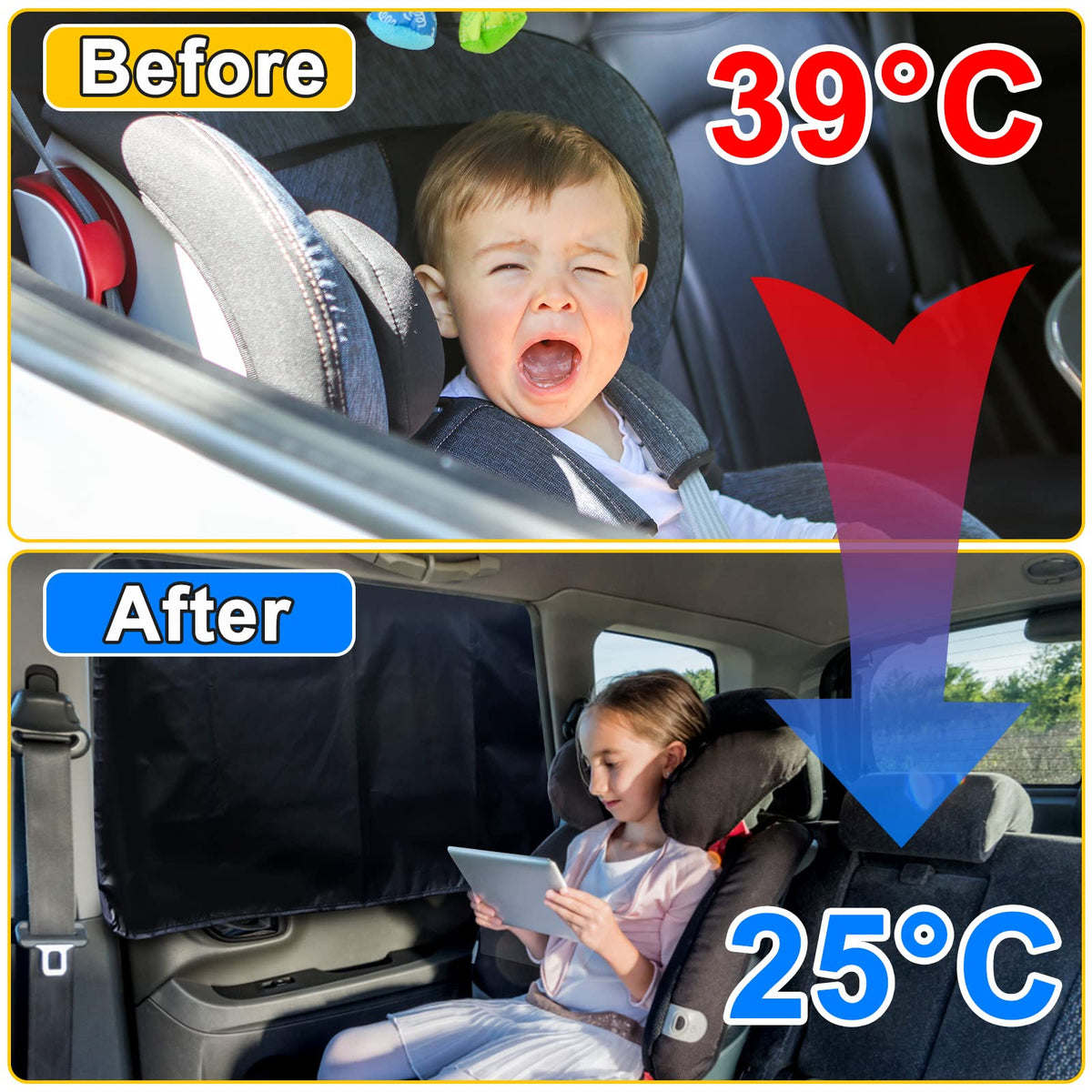 Lechin Magnetic Car Side Window Sun Shades for Baby, 2 PCS, 31.5 x 20 in