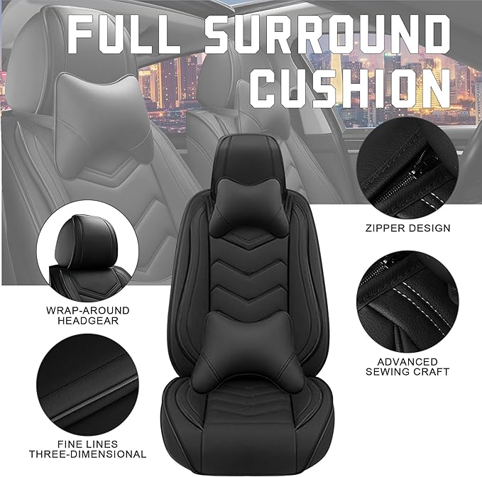 CTDS Car Seat Covers for Honda Civic 2000-2026, Stylish Sport Seat Cover, Premium Nappa Leather Car Seat Cover. Automobile Seat Covers Sets.(Luxury 2 Seats/Pure Black)