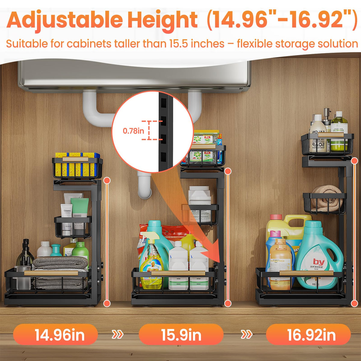 Under Sink Organizer and Storage for Bathroom and Kitchen - 2 Pack 3 Tier