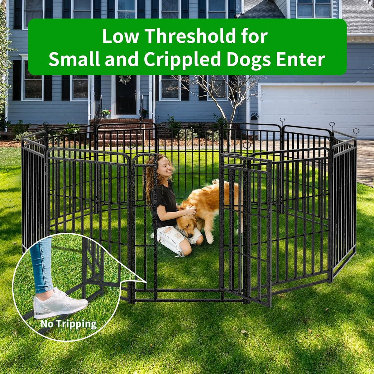 Dog Playpen Outdoor 12 Panels Heavy Duty Dog Fence 47" Height with Thick Pipe Anti-Rust with Doors Portable for RV Camping Yard, Total 27FT, 57 Sq.ft, Snowy Black