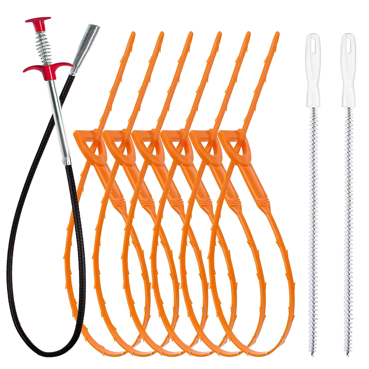 Drain Snake Hair Clog Remover Tool Set - 9 Pack Deep Cleaning Kit