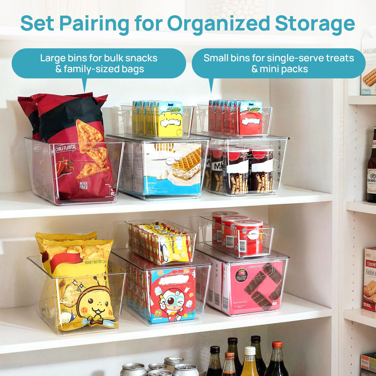 Vtopmart 8 Pack Clear Storage Bins with Lid Set for Pantry Organizer