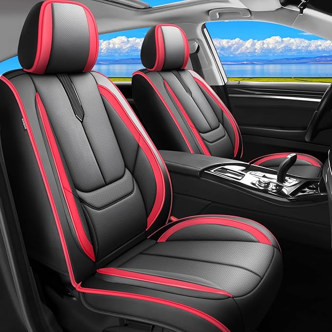 Fit Insight Car Seat Covers for Honda Insight 2010-2021 2022-Upgraded Premium Waterproof & Breathable Leather,Airbag Compatible,All-Weather Seat Cushion Protector,2 Front/Black-Red