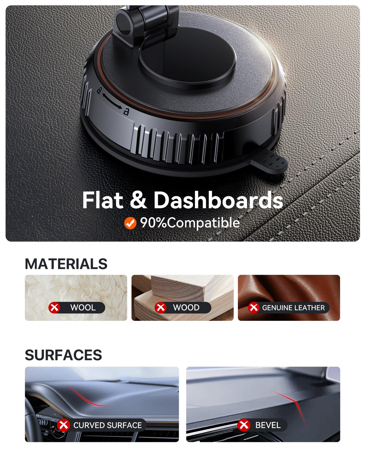 Miracase for MagSafe Car Mount[3800gf Strong Magnet & 90+LBS Suction Base]Magnetic Phone Holders for Your Car, 360° Adjustable Dashboard &Windshield Mount with Adhesive Suction Cup for All Smartphones