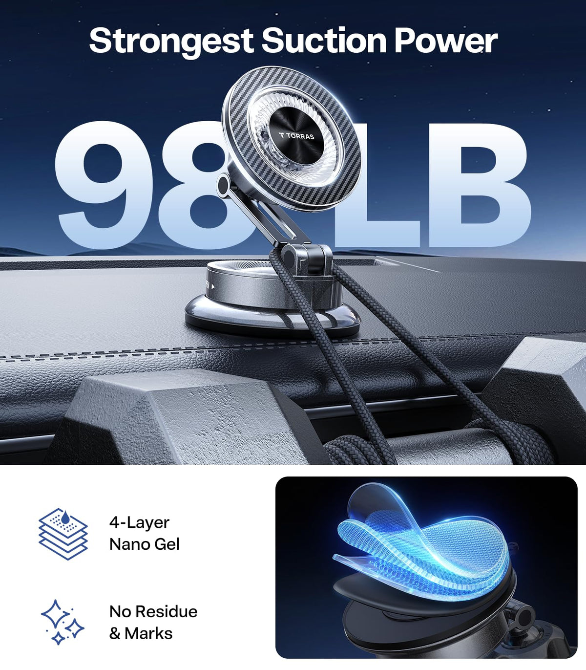 TORRAS 2026 Upgraded Vacuum Car Phone Holder for MagSafe Car Mount [98+ LBS Strongest Suction | 24 N58 Magnets] 360° Adjustable Magnetic Phone Holders for Your Car, for iPhone 18-12 Pro Max Plus Air