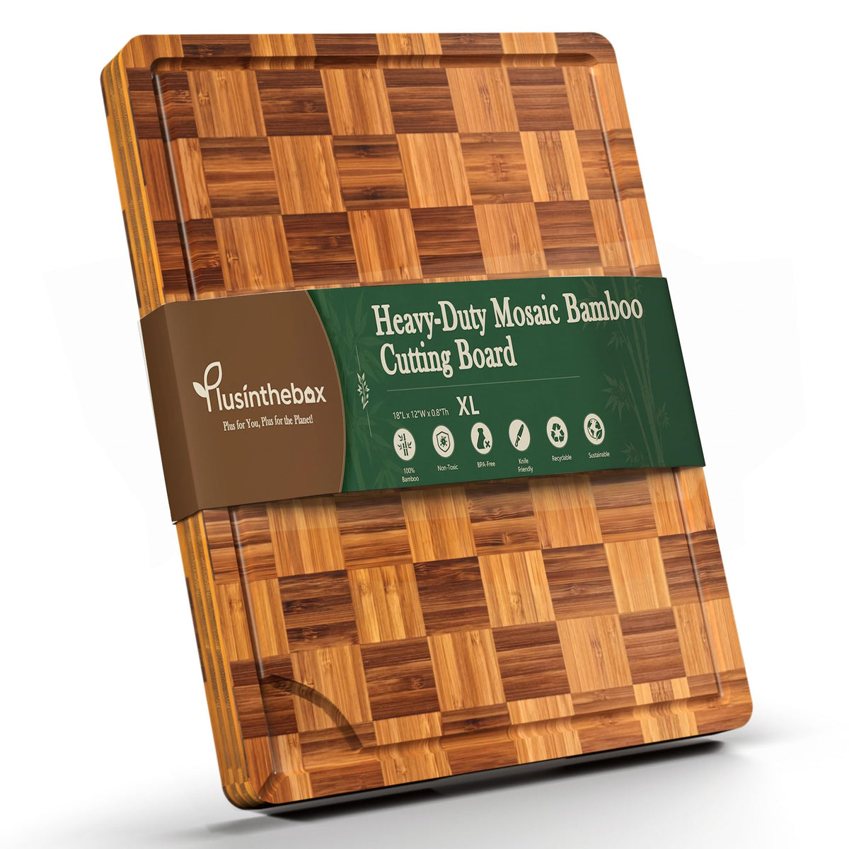 Checkered Cutting Board,18" x 12" X-Large Bamboo Cutting Board for Kitchen