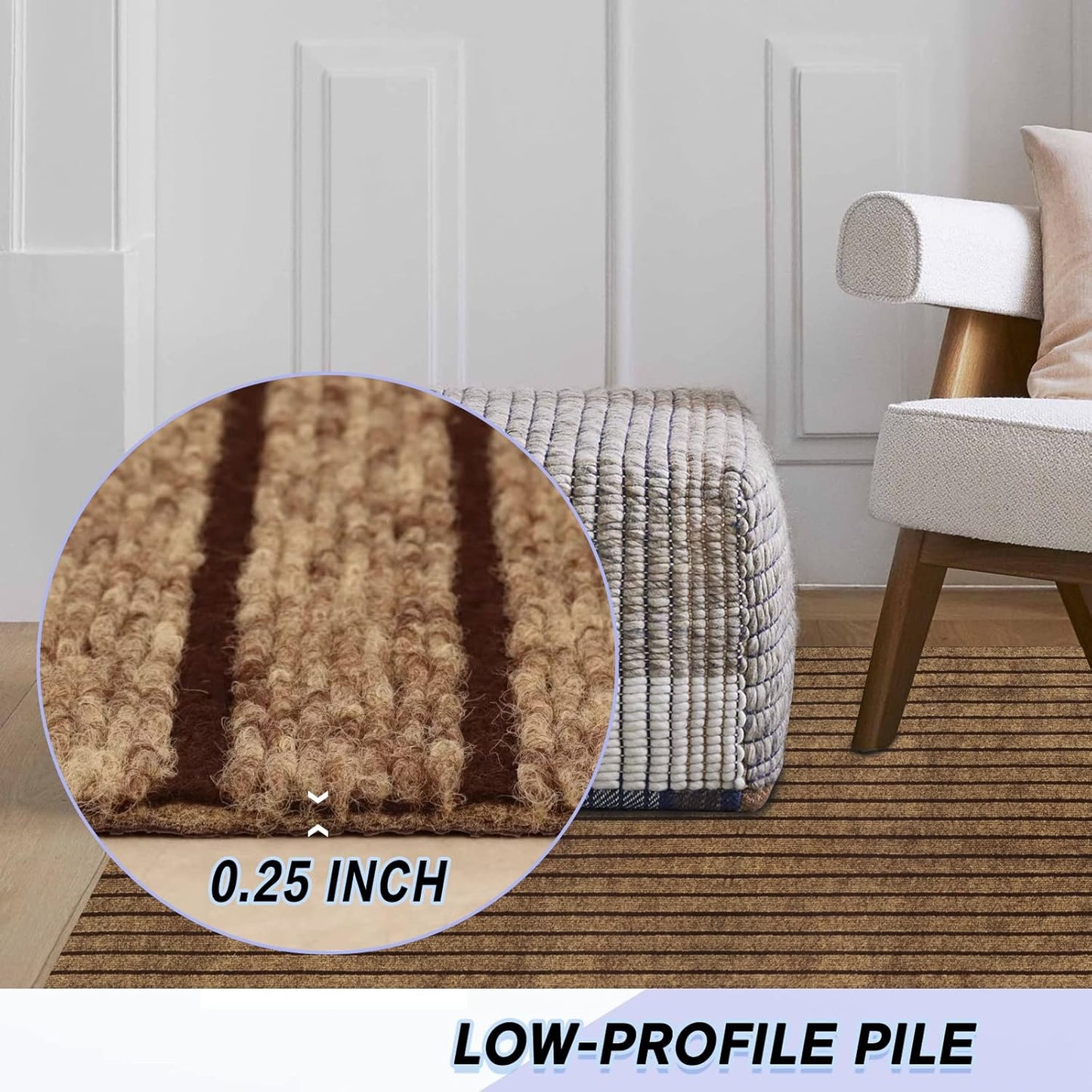 Custom Size Backed Non-Slip Area Rugs Runner, Easy Clean, Waterproof Runner Rugs for Hallway Entryway, Kitchen, Laundry, 2FT x 55FT, Brown Stripe