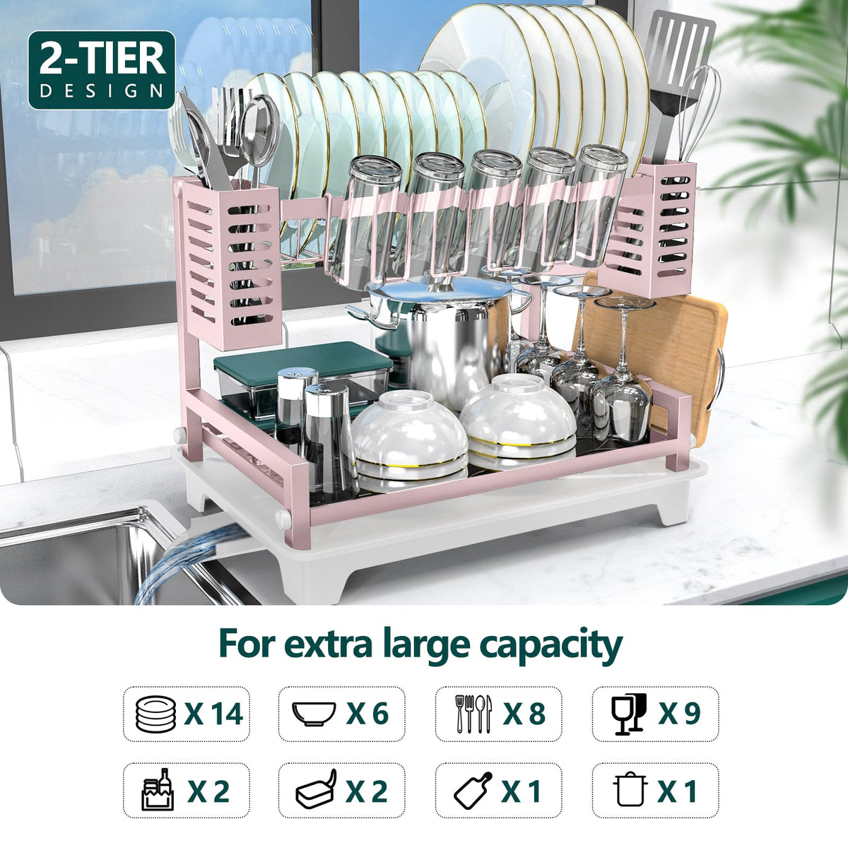 B-Land Dish Drying Rack, Rust-Proof 2 Tier Dish Racks for Kitchen Counter