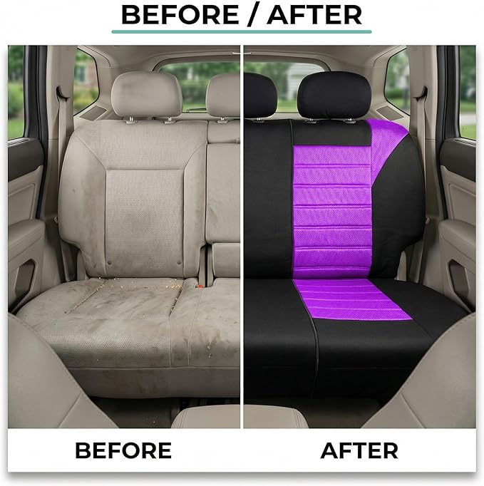 FH Group Automotive Car Seat Covers Rear Set Premium 3D Air Mesh Seat Covers, Airbag Compatible and Split Bench Cover Universal Fit Interior Accessories for Cars Trucks and SUVs - Purple