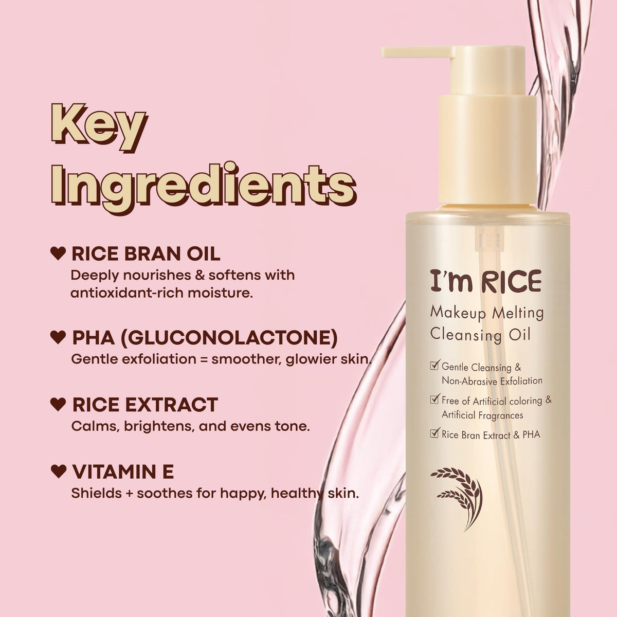 TONYMOLY I'm Rice Oil Cleanser - Korean PHA Makeup Remover, Non-Comedogenic