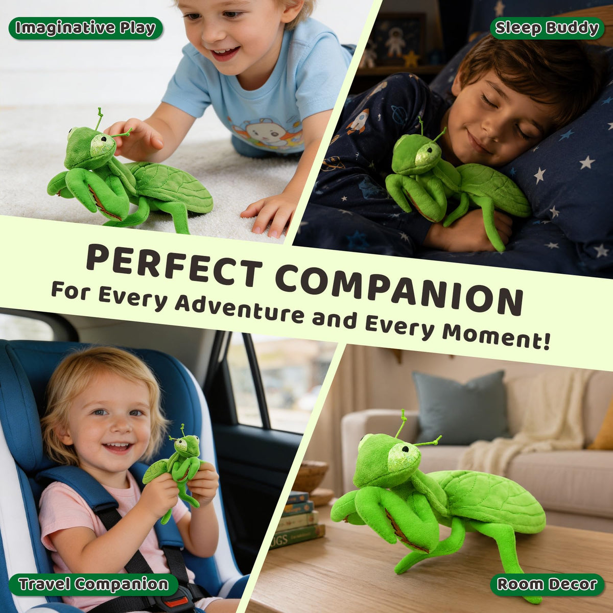JUSTQUNSEEN 7-Inch Realistic Mantis Stuffed Animal Plush Toy, Soft Stuffed Insect for Kids & Toddlers, Friendly Educational Model for Science Learning, Halloween Christmas Birthday Gift