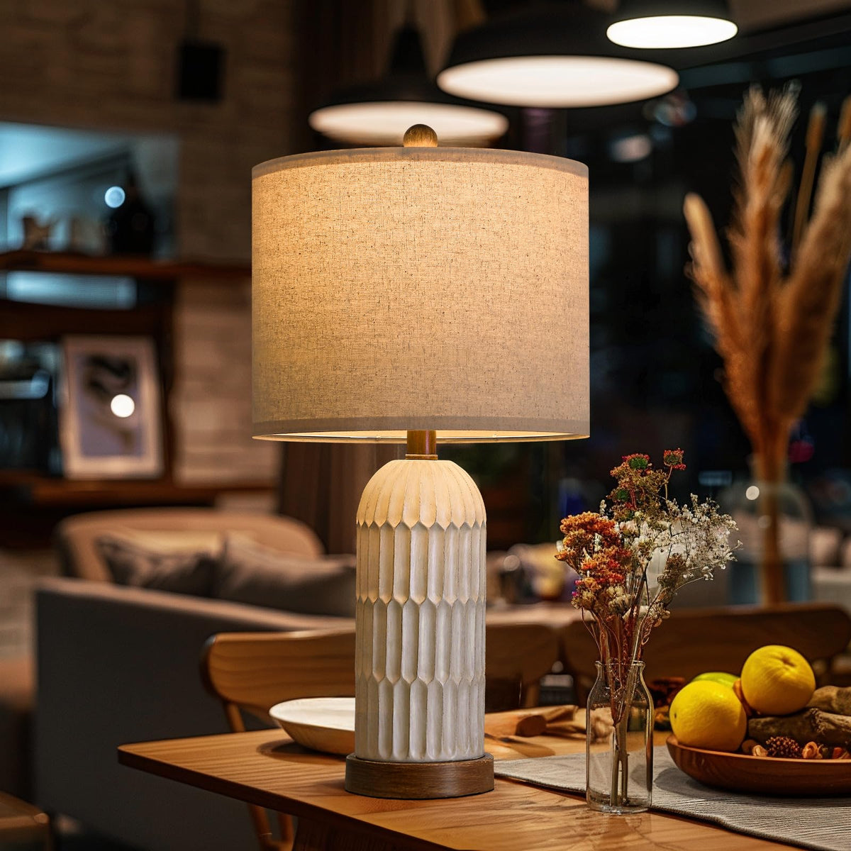 OYEARS 22" Bedside Table Lamps Set of 2, Farmhouse Lamp with USB A+C,Brown